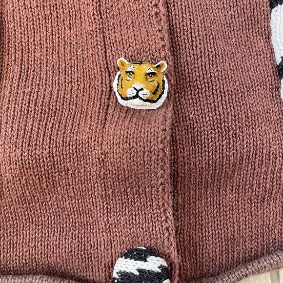 Storybook Knits Safari Animal Print Cardigan Zebra Giraffe Leopard M Button - Picture 9 of 12